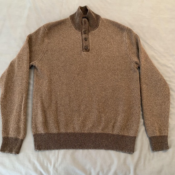 Polo Ralph Lauren Sweater Mens Large Brown Silk Henley Mock Neck Pullover Knit
